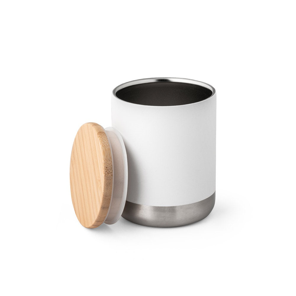 NORRE TUMBLER promotional travel cup in white (detail view) with custom logo branding