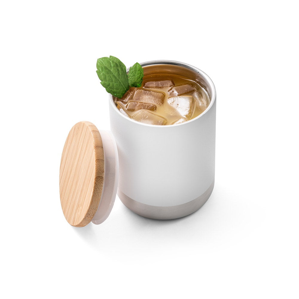 NORRE TUMBLER promotional travel cup in white (detail view) with custom logo branding