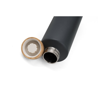 NORRE BOTTLE promotional thermal bottle in black (detail view) with custom logo branding