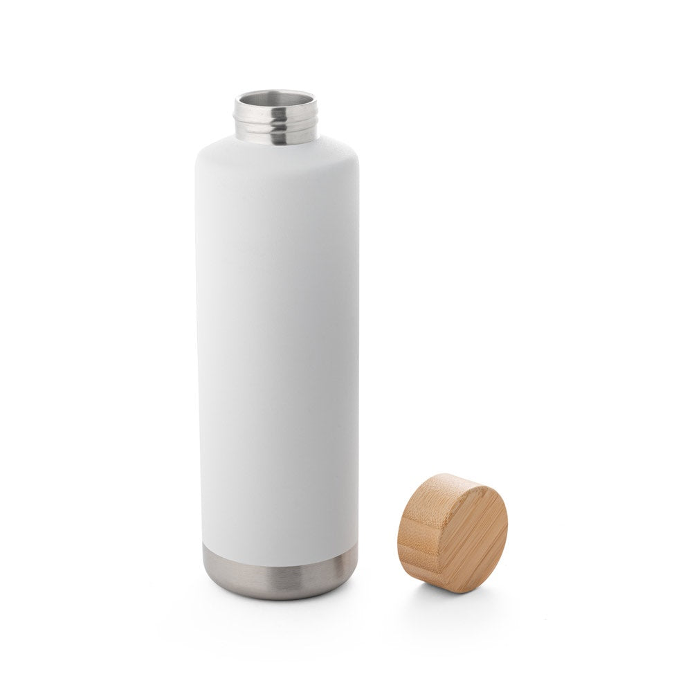 NORRE BOTTLE promotional thermal bottle in white (detail view) with custom logo branding