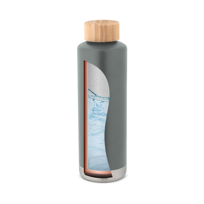 NORRE BOTTLE promotional thermal bottle in dark grey (detail view) with custom logo branding