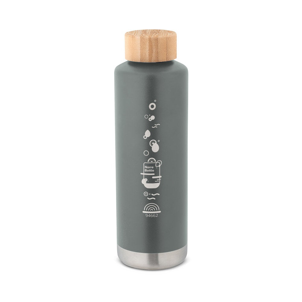 NORRE BOTTLE promotional thermal bottle in dark grey with custom logo branding