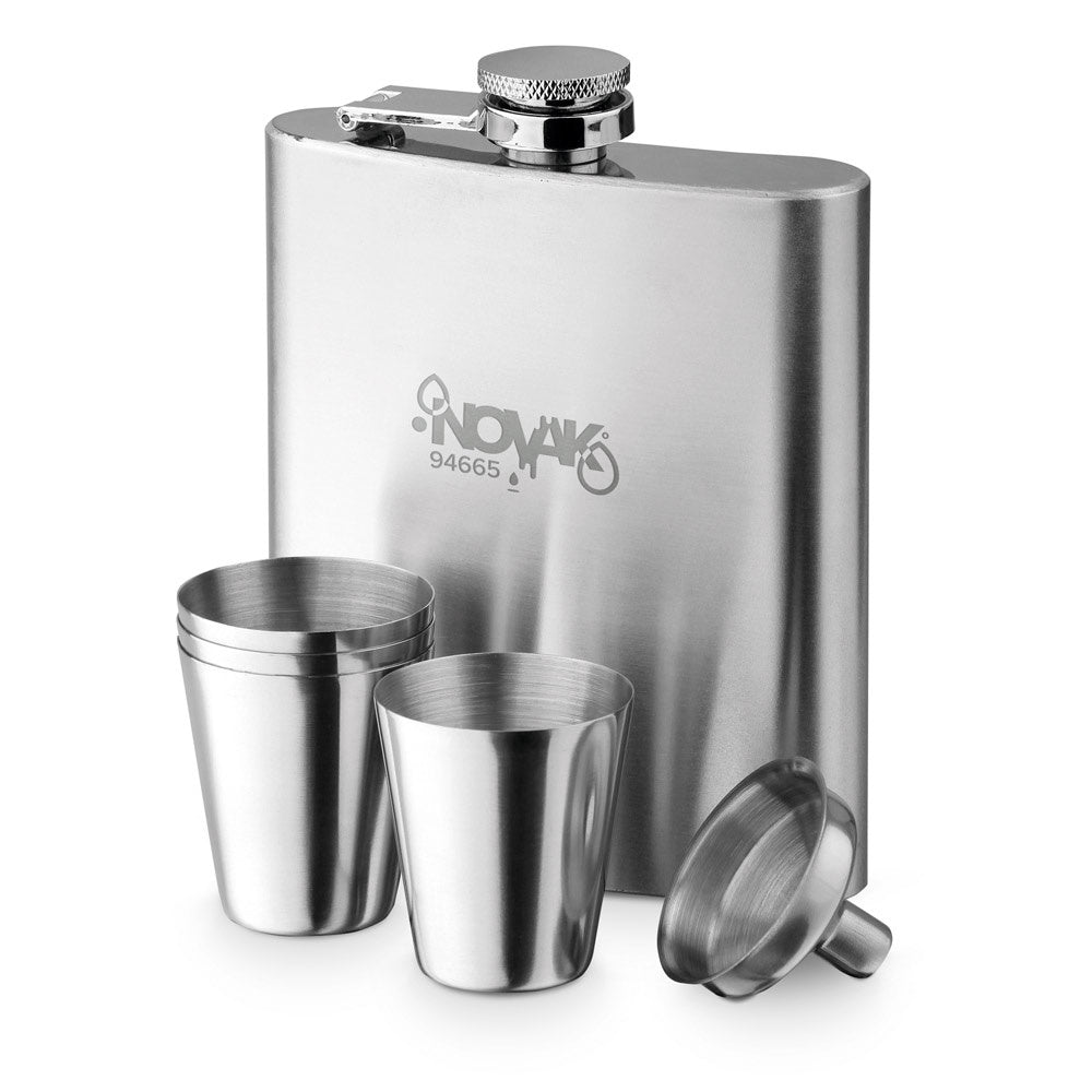 NOVAK promotional bottle in silver with custom logo branding