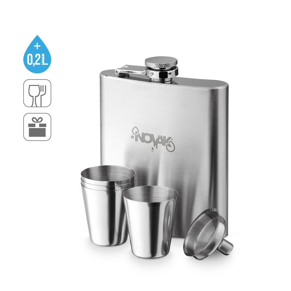 NOVAK promotional bottle (complete set view) with custom logo branding