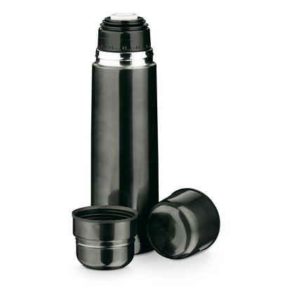 HEAT promotional thermal bottle in gun metal (detail view) with custom logo branding