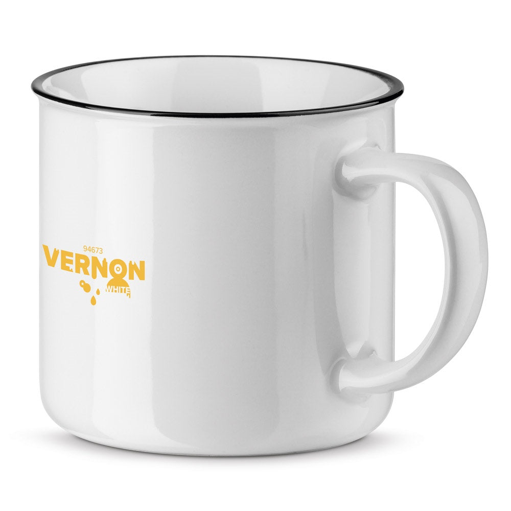 VERNON WHITE promotional mug in white with custom logo branding