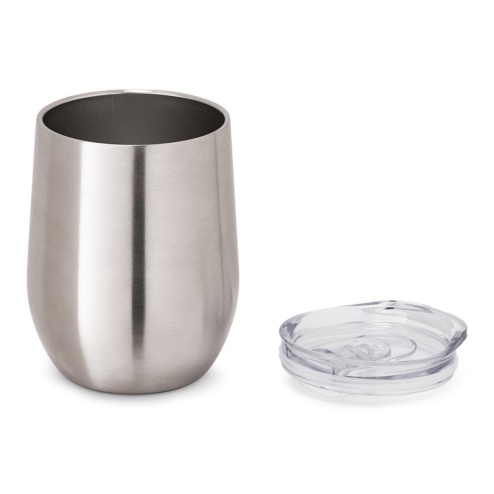 RONDE promotional travel cup in satin silver (detail view) with custom logo branding