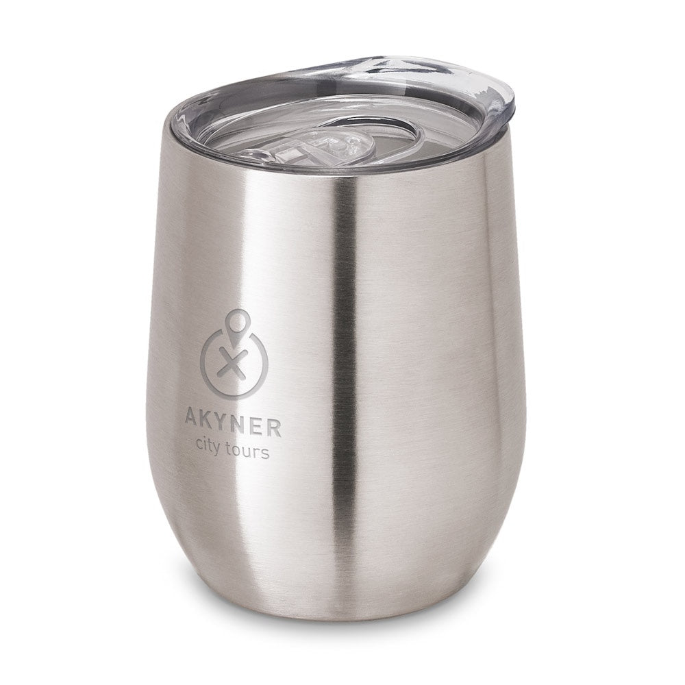 RONDE promotional travel cup in satin silver with custom logo branding