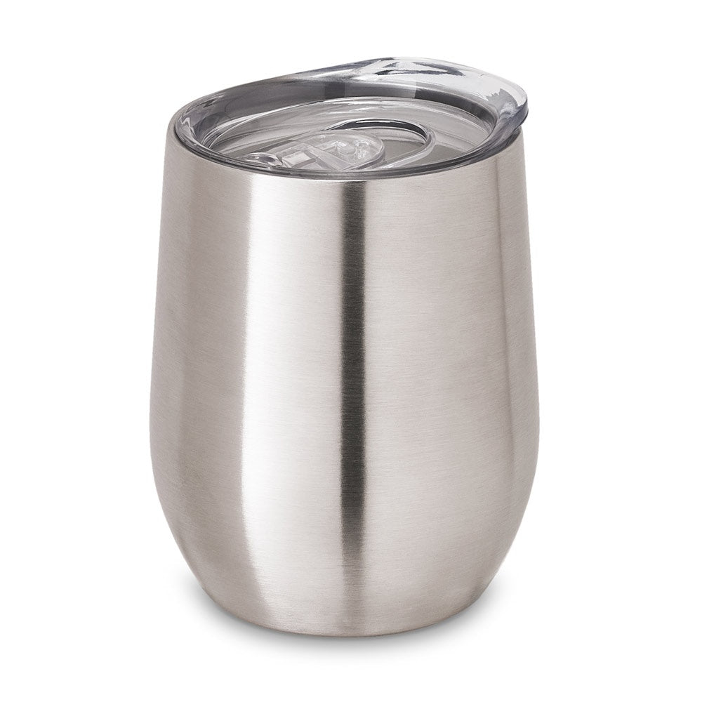 RONDE promotional travel cup in satin silver with custom logo branding