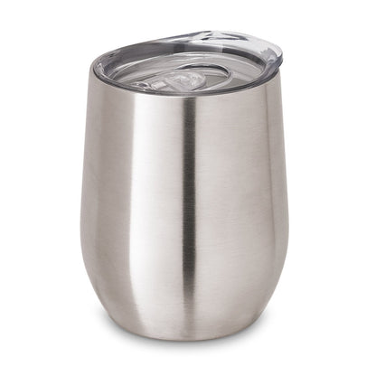 RONDE promotional travel cup in satin silver with custom logo branding
