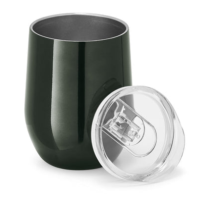 RONDE promotional travel cup in gun metal (detail view) with custom logo branding