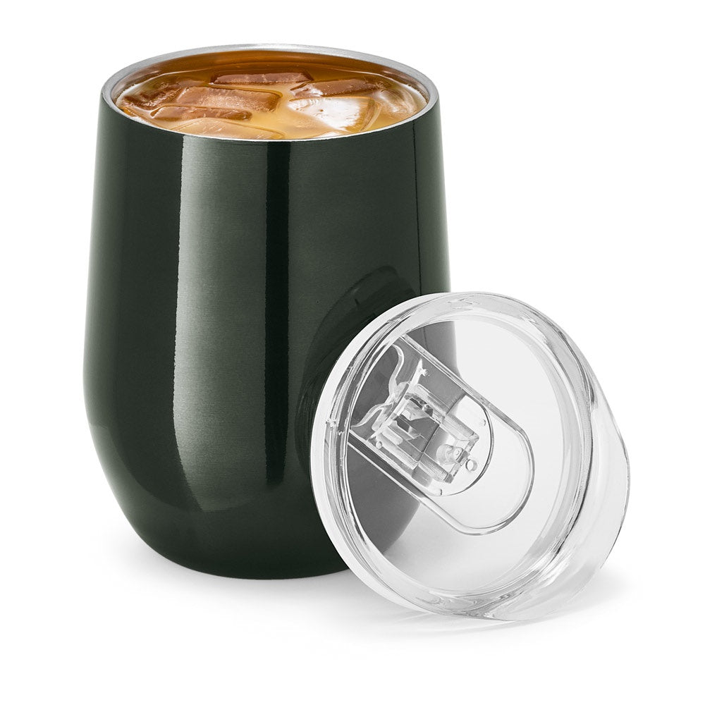 RONDE promotional travel cup in gun metal (detail view) with custom logo branding