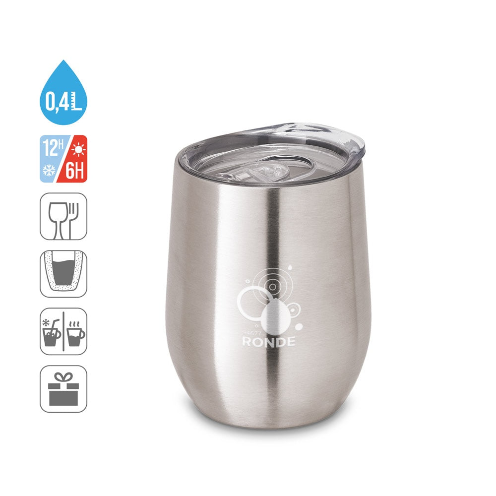 RONDE promotional travel cup (complete set view) with custom logo branding