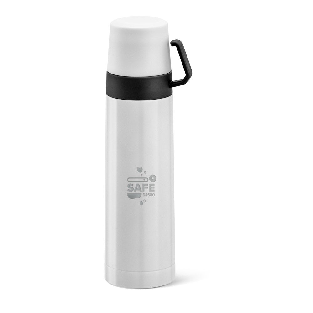 SAFE promotional thermal bottle in white with custom logo branding