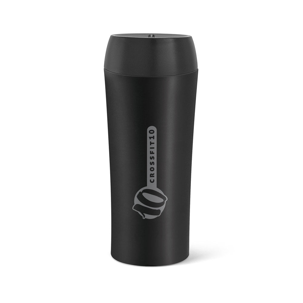 MONARDA promotional travel cup in black with custom logo branding