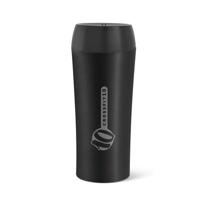MONARDA promotional travel cup in black with custom logo branding