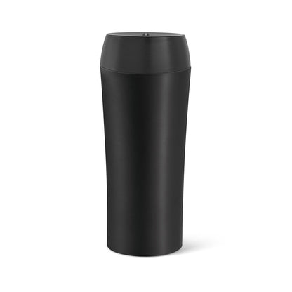 MONARDA promotional travel cup in black (detail view) with custom logo branding