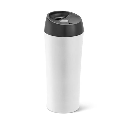 MONARDA promotional travel cup in white with custom logo branding