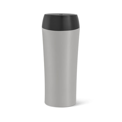MONARDA promotional travel cup in grey (detail view) with custom logo branding