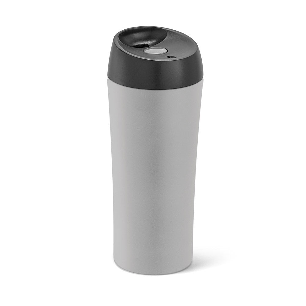 MONARDA promotional travel cup in grey with custom logo branding