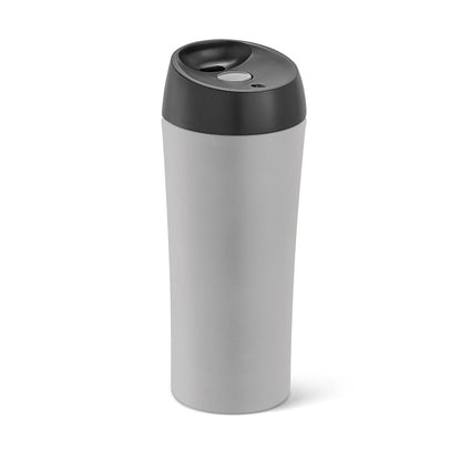 MONARDA promotional travel cup in grey with custom logo branding