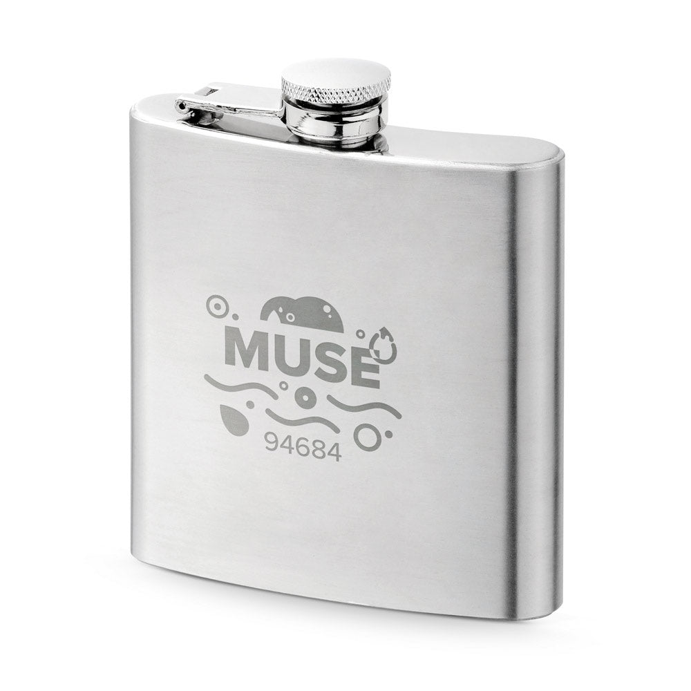 MUSE promotional bottle in silver with custom logo branding