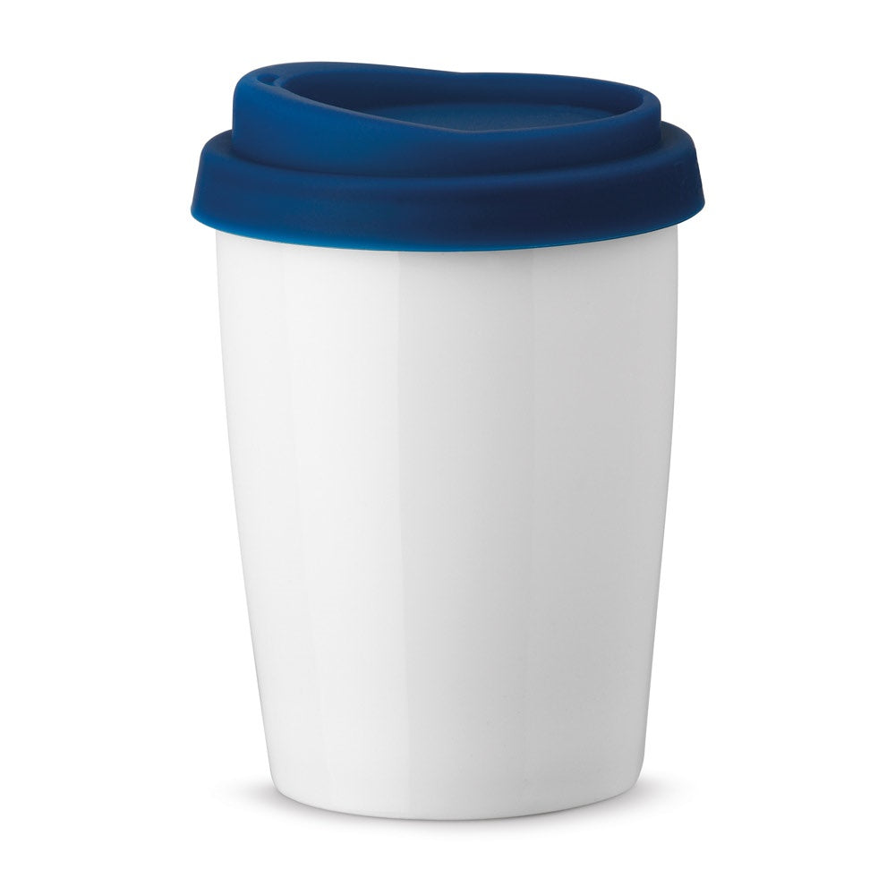 DUWAL promotional travel cup in blue with custom logo branding