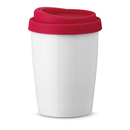 DUWAL promotional travel cup in red with custom logo branding