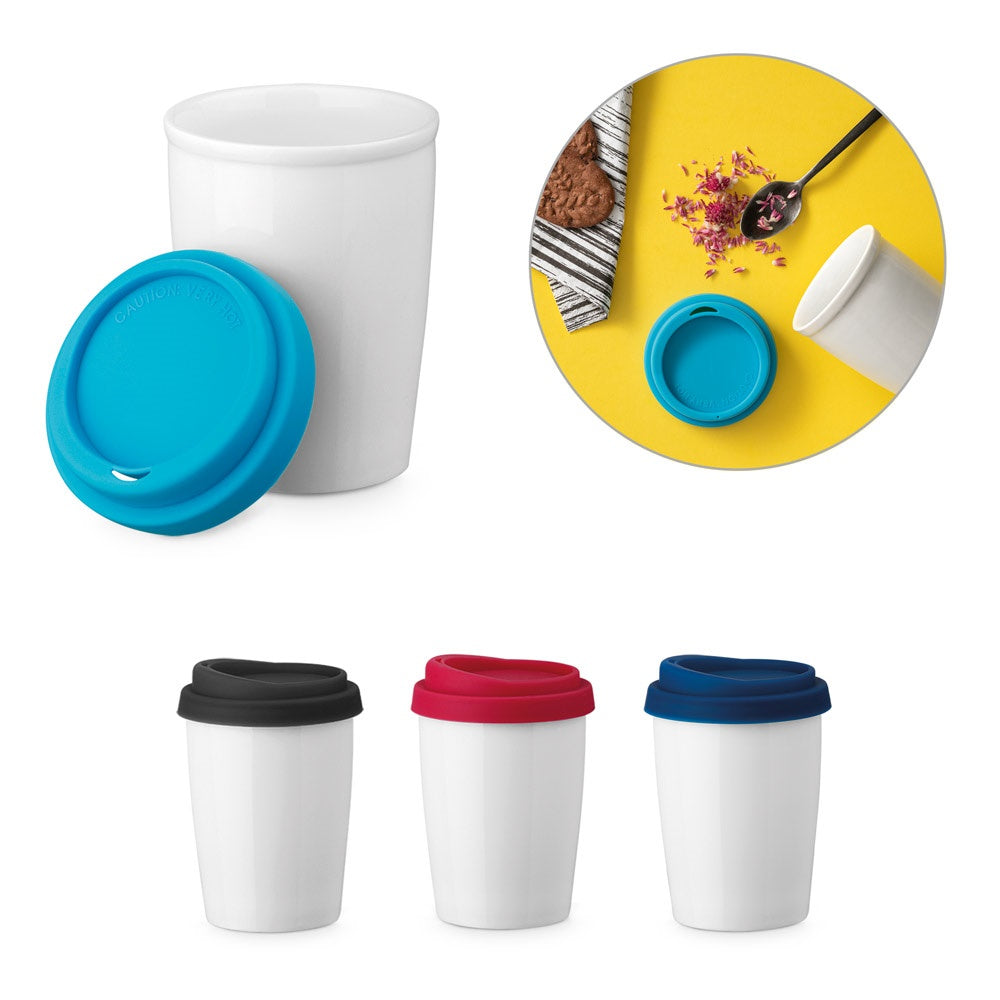 DUWAL promotional travel cup (complete set view) with custom logo branding