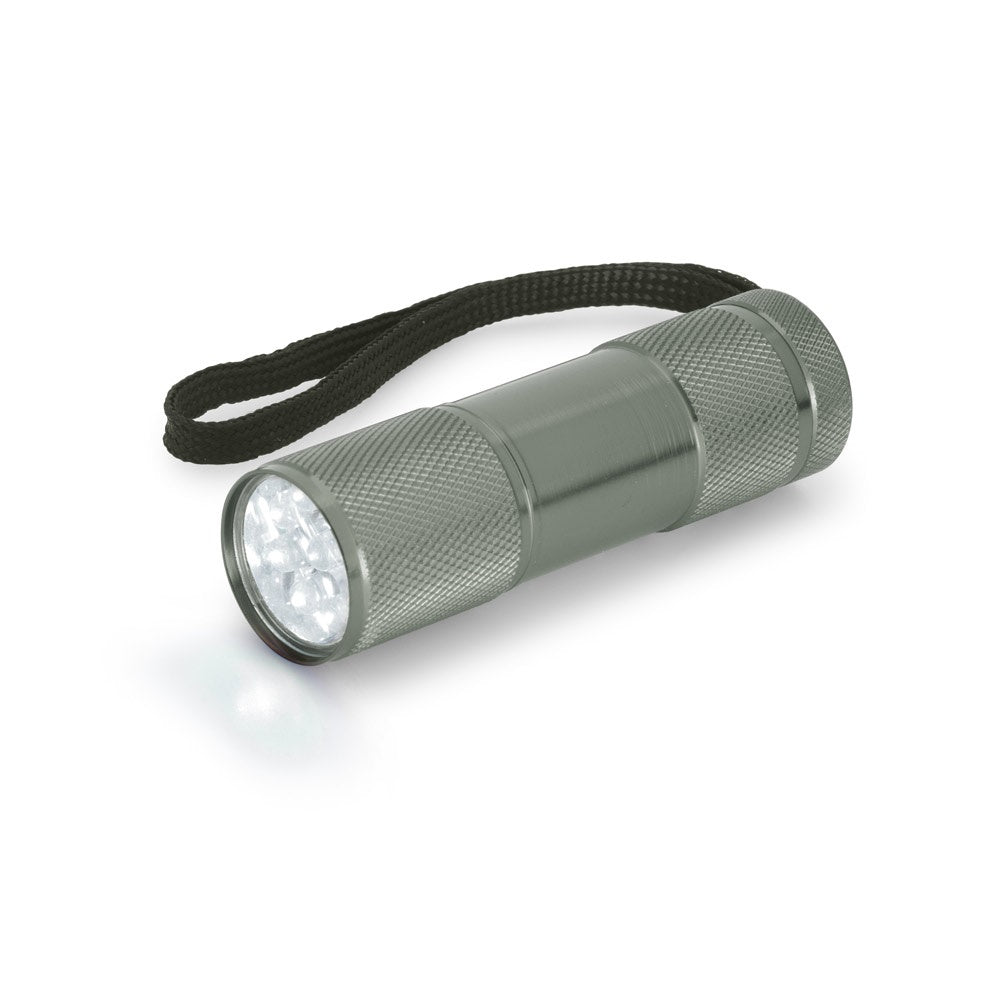 FLASHY promotional camping item in gun metal with custom logo branding