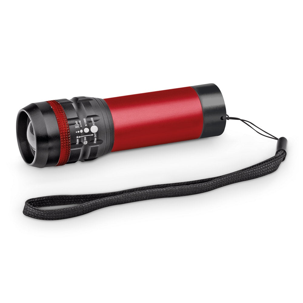 ZOOMIN promotional camping item in red with custom logo branding