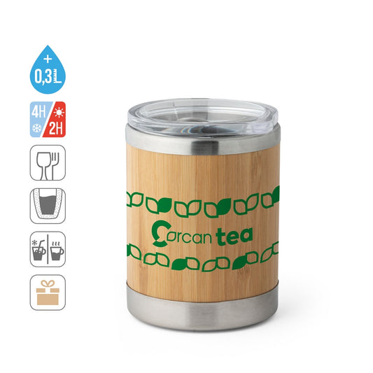 LYCKA promotional travel cup (complete set view) with custom logo branding
