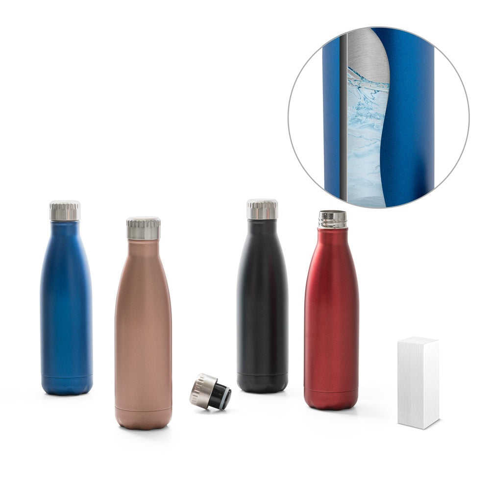 SHOW SATIN promotional thermal bottle (complete set view) with custom logo branding