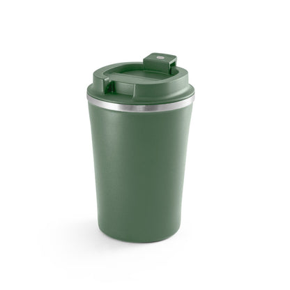 PHELPS promotional travel cup in army green with custom logo branding
