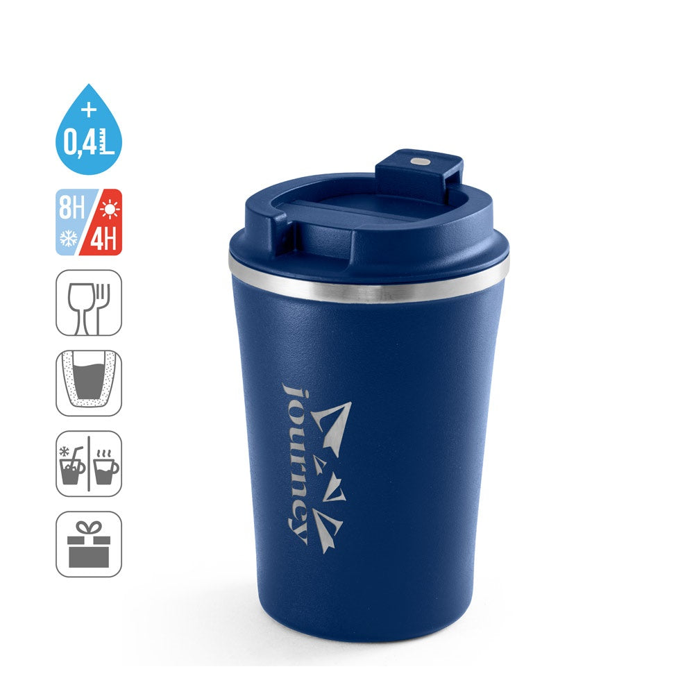PHELPS promotional travel cup (complete set view) with custom logo branding