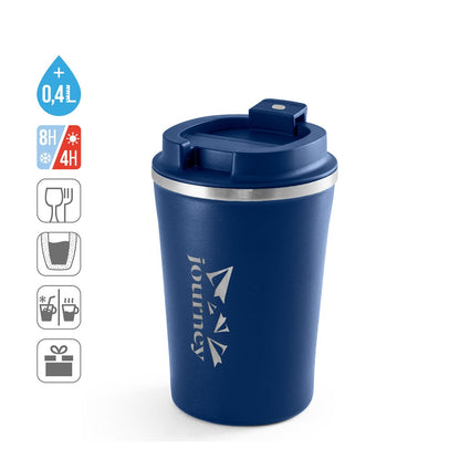 PHELPS promotional travel cup (complete set view) with custom logo branding