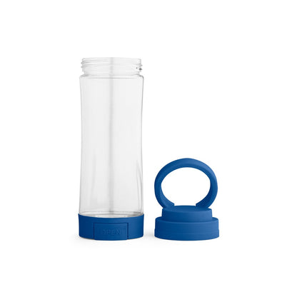 QUINTANA promotional bottle in royal blue (detail view) with custom logo branding