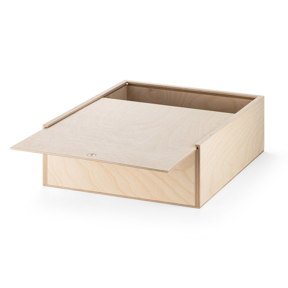 BOXIE WOOD L promotional home accessory in light natural (detail view) with custom logo branding