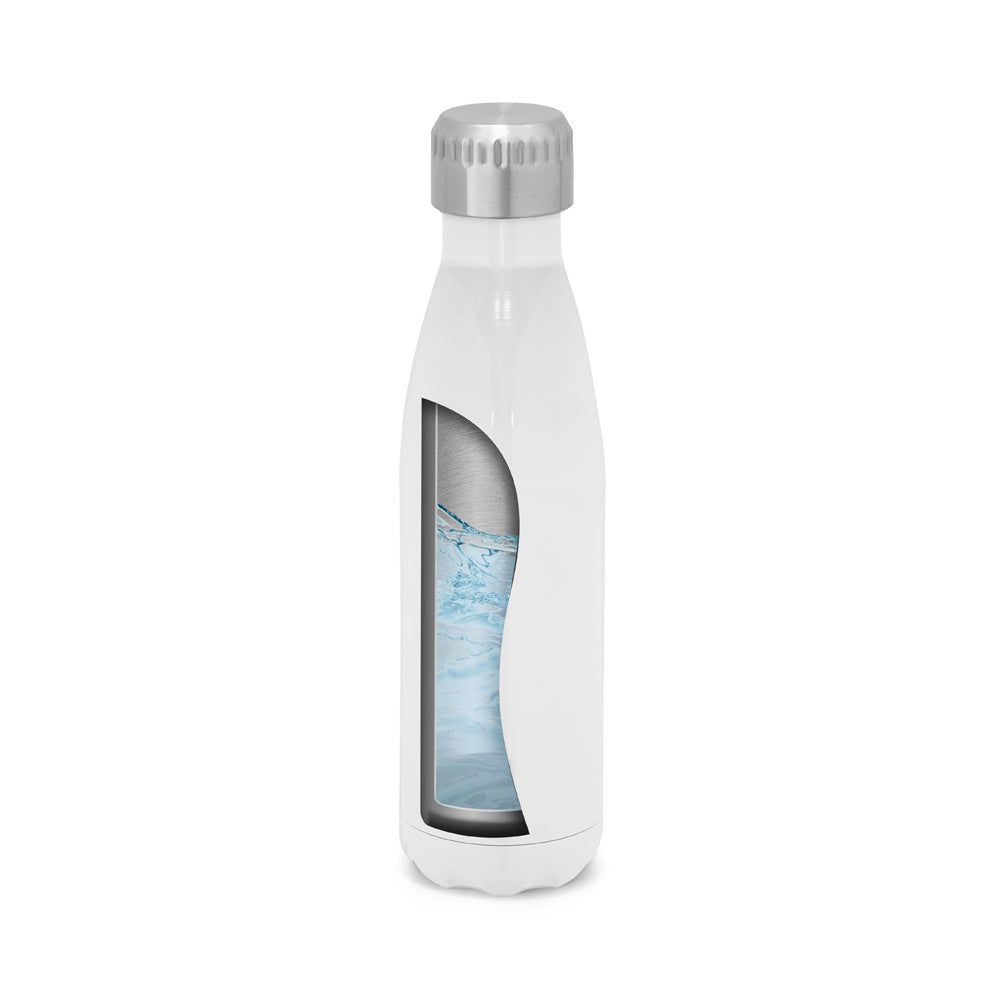 AMORTI M promotional thermal bottle in white (detail view) with custom logo branding