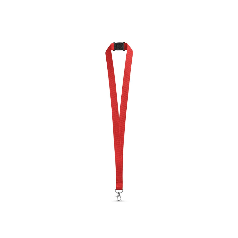 LEEDS promotional lanyard in red with custom logo branding