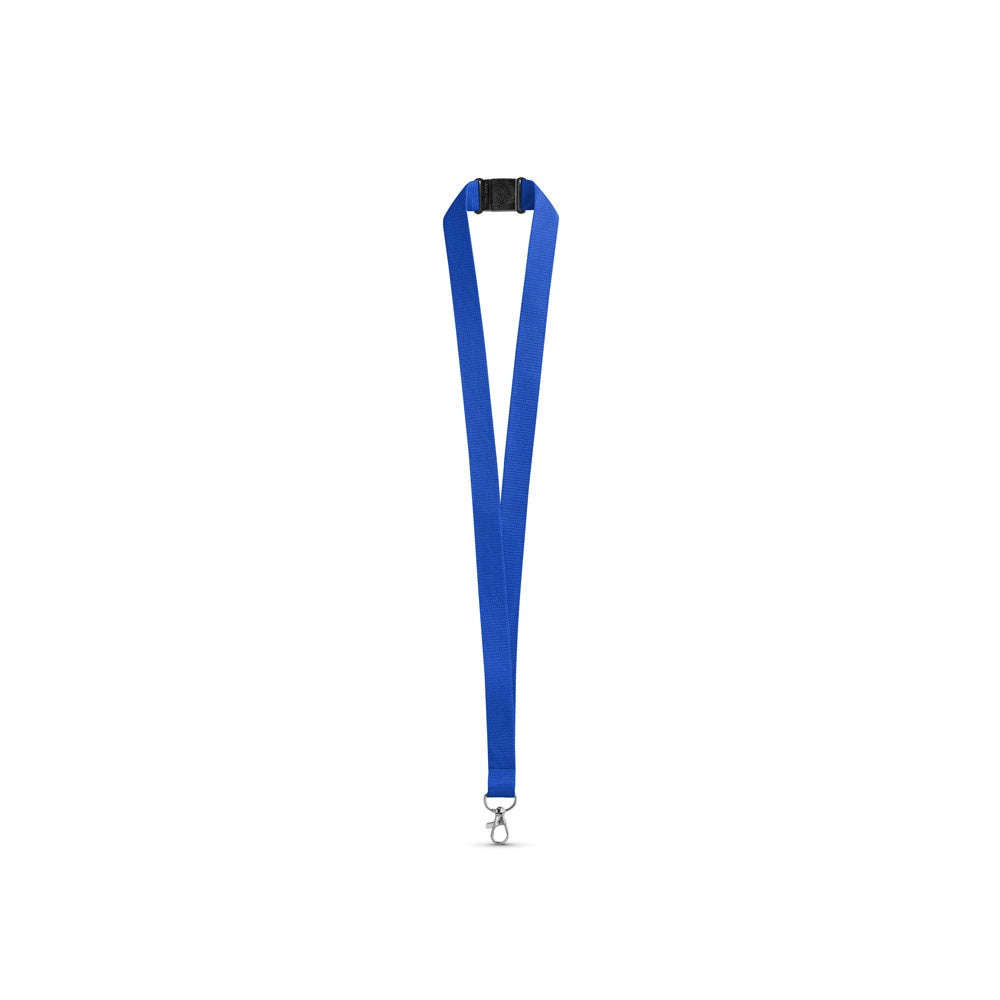 LEEDS promotional lanyard in royal blue with custom logo branding