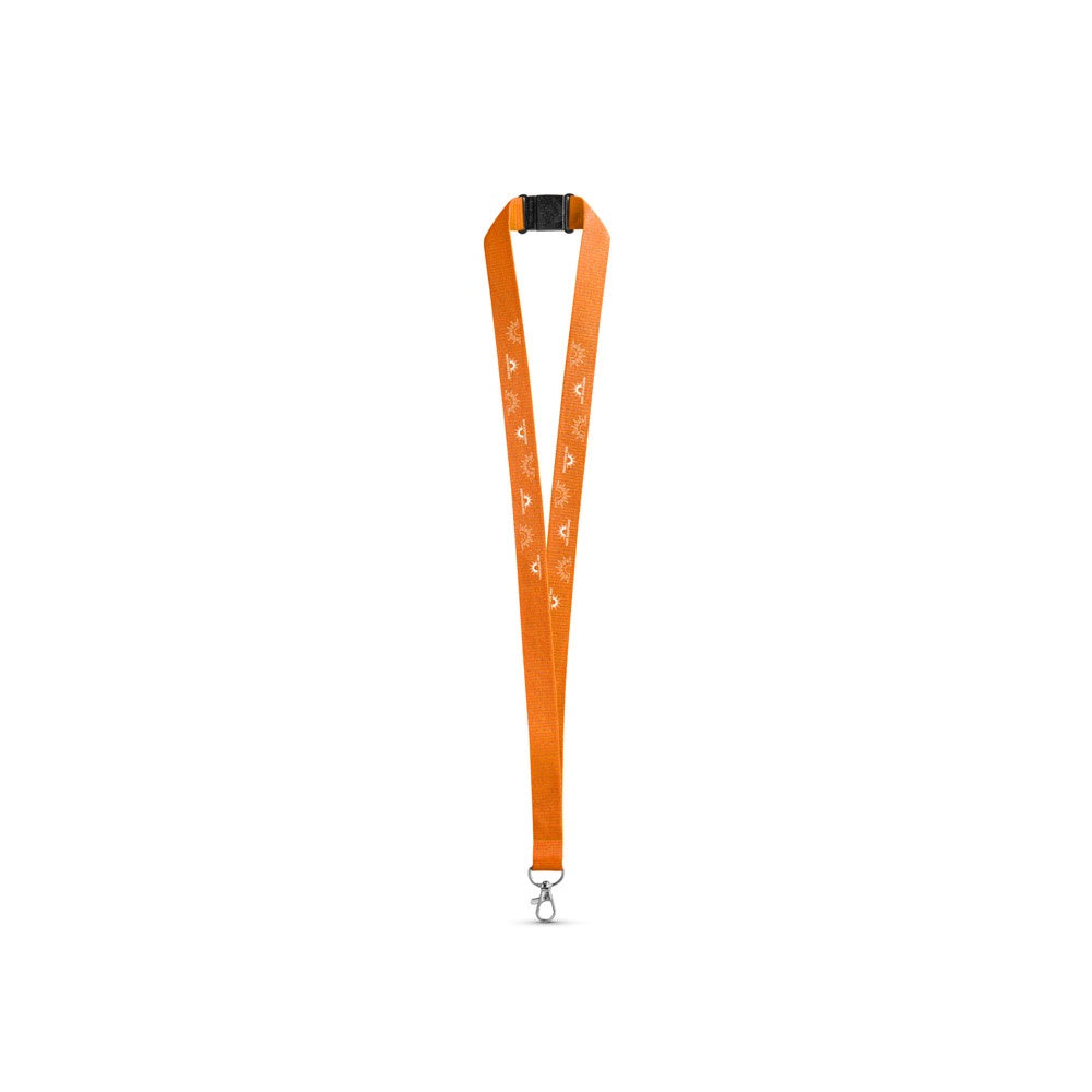 LEEDS promotional lanyard in orange with custom logo branding