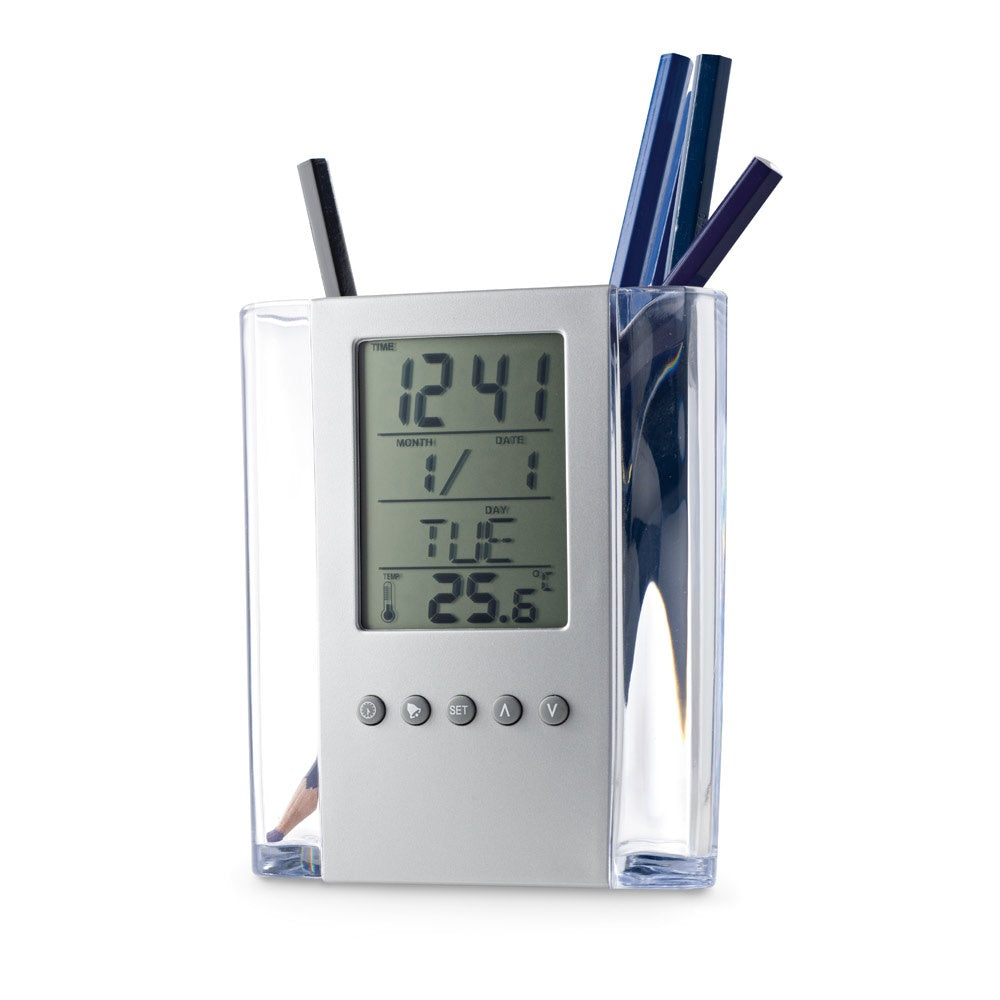 EDEM promotional tech gadget in satin silver with custom logo branding