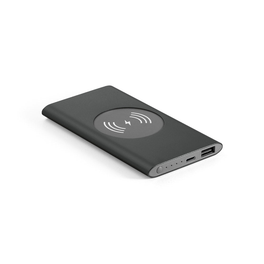 CASSINI promotional power bank in black with custom logo branding