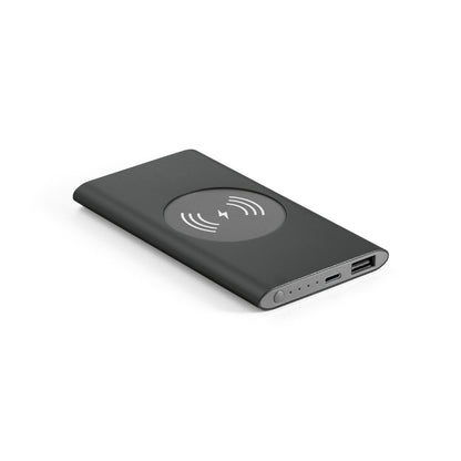 CASSINI promotional power bank in black with custom logo branding