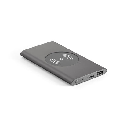 CASSINI promotional power bank in dark grey with custom logo branding