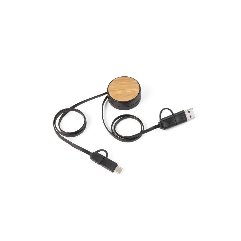 RUBINS promotional tech gadget in black (detail view) with custom logo branding
