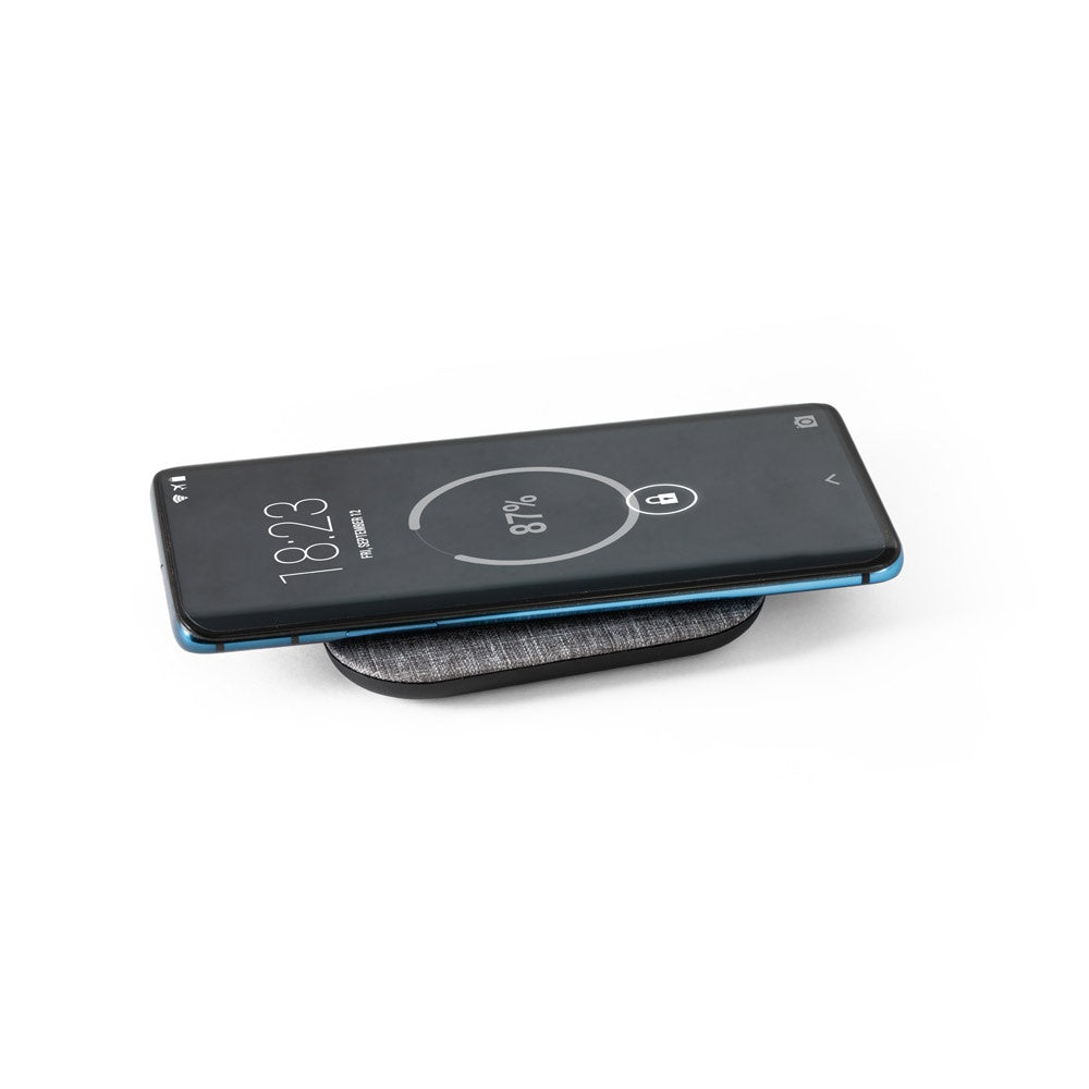 RENEWAL CHARGER promotional power bank in grey (detail view) with custom logo branding