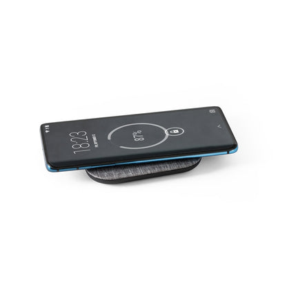 RENEWAL CHARGER promotional power bank in grey (detail view) with custom logo branding