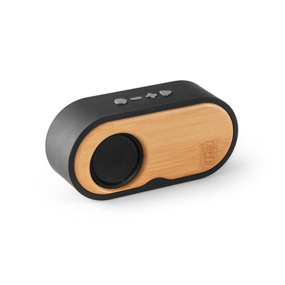 TILLY promotional speaker in black (detail view) with custom logo branding